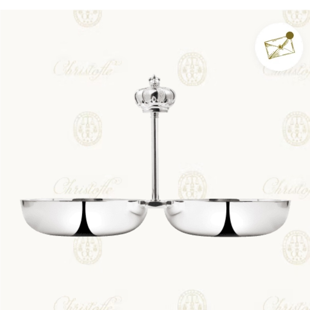 Christofle silver plated double dog bowl